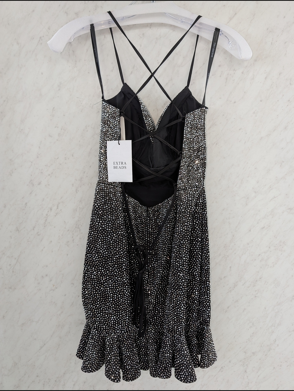 Sherri Hill Black Beaded Strappy Prom Dress